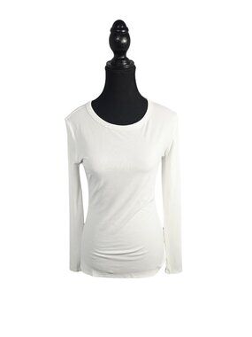 NWT | Crisp White Fine Ribbed Long Sleeve Crew Neck Basic Tee | Medium